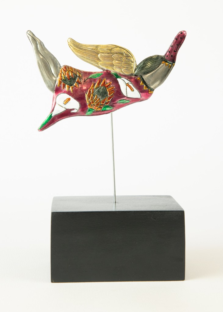 Protea fairy. Embossed pewter artwork 170 x 160mm by Sandy Griffiths.